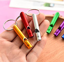 Load image into Gallery viewer, 100 Pieces Emergency Whistle with Keychain Aluminum Whistle Survival Whistle Key Chain for Camping Hiking Boating Hunting Fishing