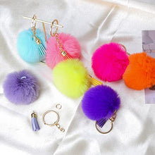 Load image into Gallery viewer, 48 pieces Pom Poms Keychains Bulk Puff Ball Keychain Fluffy Soft Artificial Faux Fur Puff Ball Keychain Accessories with Tassels and Keyrings for Women Girls