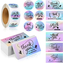 Load image into Gallery viewer, 1120 Pieces Thank You Cards and Stickers Set, Include 120 Thank You Business Card 1000 Thank You Roll Labels Thank You for Supporting My Small Business Stickers Cards Package Insert(Holographic Style)