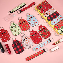 Load image into Gallery viewer, 60 Pieces Travel Bottles Keychain Holder Set, 15 lipstick Holder 15 Keychain Wristlet Lanyard 15 Empty Travel Bottles 15 Travel Bottle Holders for Shampoo Perfume Storage (Christmas Pattern)