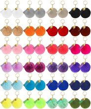 Load image into Gallery viewer, 48 pieces Pom Poms Keychains Bulk Puff Ball Keychain Fluffy Soft Artificial Faux Fur Puff Ball Keychain Accessories with Tassels and Keyrings for Women Girls