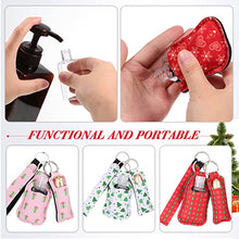 Load image into Gallery viewer, 60 Pieces Travel Bottles Keychain Holder Set, 15 lipstick Holder 15 Keychain Wristlet Lanyard 15 Empty Travel Bottles 15 Travel Bottle Holders for Shampoo Perfume Storage (Christmas Pattern)