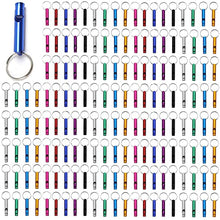 Load image into Gallery viewer, 100 Pieces Emergency Whistle with Keychain Aluminum Whistle Survival Whistle Key Chain for Camping Hiking Boating Hunting Fishing