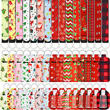 Load image into Gallery viewer, 60 Pieces Travel Bottles Keychain Holder Set, 15 lipstick Holder 15 Keychain Wristlet Lanyard 15 Empty Travel Bottles 15 Travel Bottle Holders for Shampoo Perfume Storage (Christmas Pattern)
