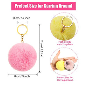 Hicarer 60 Pieces Colorful Poms Keychains Fluffy Ball Faux Fur Keyring for Women (3 Inch)