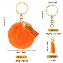 Load image into Gallery viewer, 48 pieces Pom Poms Keychains Bulk Puff Ball Keychain Fluffy Soft Artificial Faux Fur Puff Ball Keychain Accessories with Tassels and Keyrings for Women Girls

