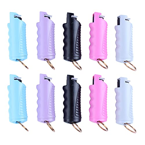 10 Pcs Pepper Spray Keychain Set for Women Girls - Maximum Strength Defense - Quick Release Key Ring for Easy Access - Finger Grip for Accurate Aim - 25 Bursts & 10 ft Range - 20ML