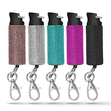 Load image into Gallery viewer, Guard Dog Security Bling-it-On Cute Pepper Spray for Women – Fashionable Key Holder - 16’ (5m) Accurate Spray Range - Self-Defense Accessory Designed for Women (5-Pack (Black/Pink/White/Teal/Purple))

