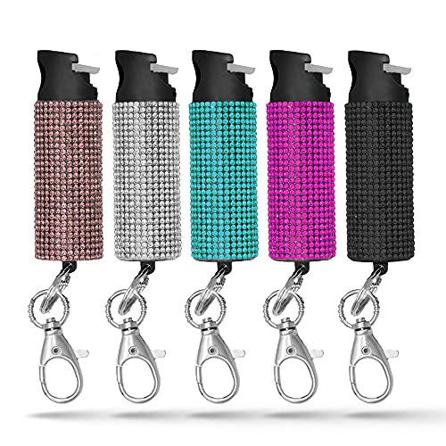 Guard Dog Security Bling-it-On Cute Pepper Spray for Women – Fashionable Key Holder - 16’ (5m) Accurate Spray Range - Self-Defense Accessory Designed for Women (5-Pack (Black/Pink/White/Teal/Purple))