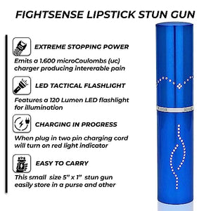 Wholesale (12 Pc) Flashlight Lipstick Stun Gun Women Self Defense Bright Led Flashlight - Rechargeable Battery (Blue X12)