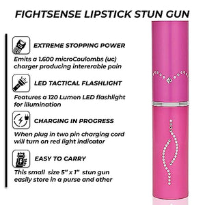 Wholesale (12 Pc) Flashlight Lipstick Stun Gun Women Self Defense Bright Led Flashlight - Rechargeable Battery (Pink X12)