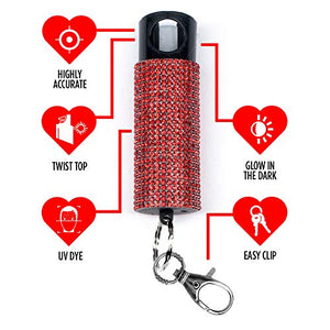 Guard Dog Security Bling-it-On Cute Pepper Spray for Women – Fashionable Key Holder - 16’ (5m) Accurate Spray Range - Self-Defense Accessory Designed for Women (5-Pack (Black/Pink/Red/Blue/Purple))