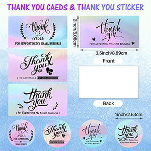 1120 Pieces Thank You Cards and Stickers Set, Include 120 Thank You Business Card 1000 Thank You Roll Labels Thank You for Supporting My Small Business Stickers Cards Package Insert(Holographic Style)