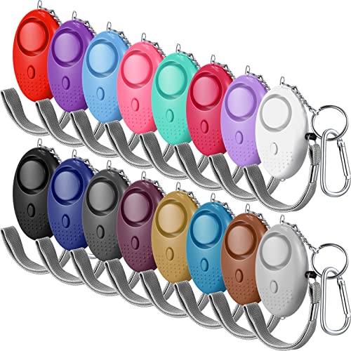 16 Pack Safe Sound Personal Alarm, Emergency Safety Alarm 130 dB Security Alarm Keychain Personal Safety Devices with LED Light Buckle Key Chain for Women Self Defense, Kids Elderly, 16 Color