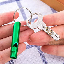 Load image into Gallery viewer, 100 Pieces Emergency Whistle with Keychain Aluminum Whistle Survival Whistle Key Chain for Camping Hiking Boating Hunting Fishing
