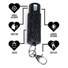 Load image into Gallery viewer, Guard Dog Security Bling-it-On Cute Pepper Spray for Women – Fashionable Key Holder - 16’ (5m) Accurate Spray Range - Self-Defense Accessory Designed for Women (5-Pack (Black))

