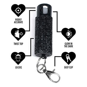 Guard Dog Security Bling-it-On Cute Pepper Spray for Women – Fashionable Key Holder - 16’ (5m) Accurate Spray Range - Self-Defense Accessory Designed for Women (5-Pack (Black))