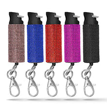 Load image into Gallery viewer, Guard Dog Security Bling-it-On Cute Pepper Spray for Women – Fashionable Key Holder - 16’ (5m) Accurate Spray Range - Self-Defense Accessory Designed for Women (5-Pack (Black/Pink/Red/Blue/Purple))
