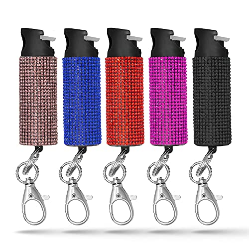 Guard Dog Security Bling-it-On Cute Pepper Spray for Women – Fashionable Key Holder - 16’ (5m) Accurate Spray Range - Self-Defense Accessory Designed for Women (5-Pack (Black/Pink/Red/Blue/Purple))