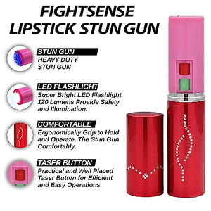 Wholesale (12 Pc) Flashlight Lipstick Stun Gun Women Self Defense Bright Led Flashlight - Rechargeable Battery (Red X12)