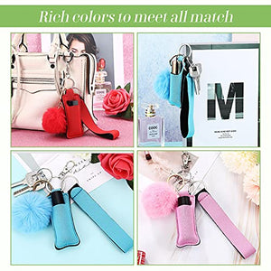 Junkin 40 Pcs Lipstick Holder Keychain Lip Holder, Clip on Lipstick Pouch Fluffy Ball Keychain with Keyring (Colorful Style)