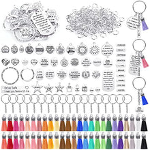 Load image into Gallery viewer, 350Pcs Motivational Keychain Accessories Set with 50 Engraved Inspirational Words Charms, 50 Leather Keychain Tassels, 50 Keyring with Chain, 200 Open Jump Rings for Keychain Making, DIY Crafting
