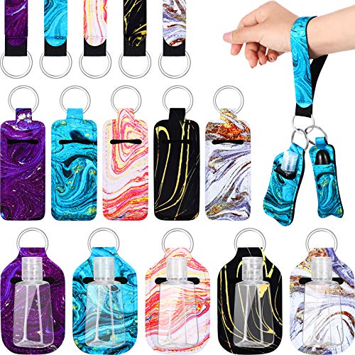 20 Pieces Travel Bottle Keychain Holders Set, Includes 5 Lipstick Holder 5 Keychain Wristlet Lanyards 5 Lipstick Holder Keychain 5 Plastic Empty Bottles for Liquid Lotion Toiletry (Shimmery Marble)