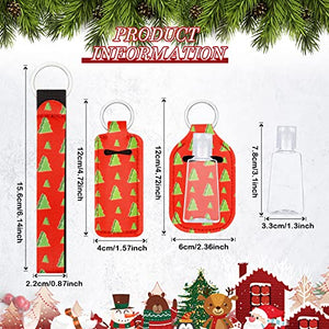 60 Pieces Travel Bottles Keychain Holder Set, 15 lipstick Holder 15 Keychain Wristlet Lanyard 15 Empty Travel Bottles 15 Travel Bottle Holders for Shampoo Perfume Storage (Christmas Pattern)