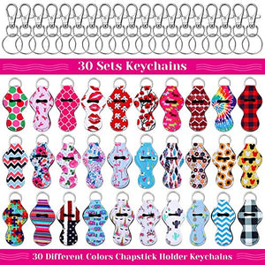 30Pcs Lip Balm Holder with 30 Sets Keyring Clips for Lipstick, Chapstick, Lip Balm (Assorted Colors)